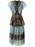 Philosophy Di Lorenzo Serafini Multi Print Pleated Dress, Women's, Size: 42, Blue, Silk/polyamide/polyester