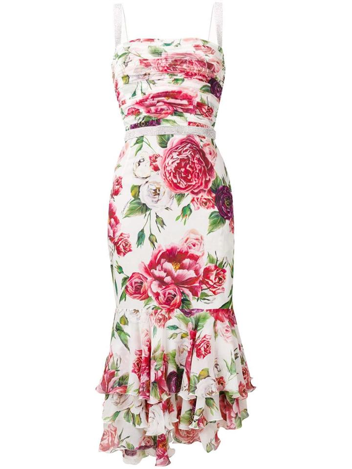 Dolce & Gabbana Peony Print Ruffled Dress - White