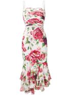Dolce & Gabbana Peony Print Ruffled Dress - White
