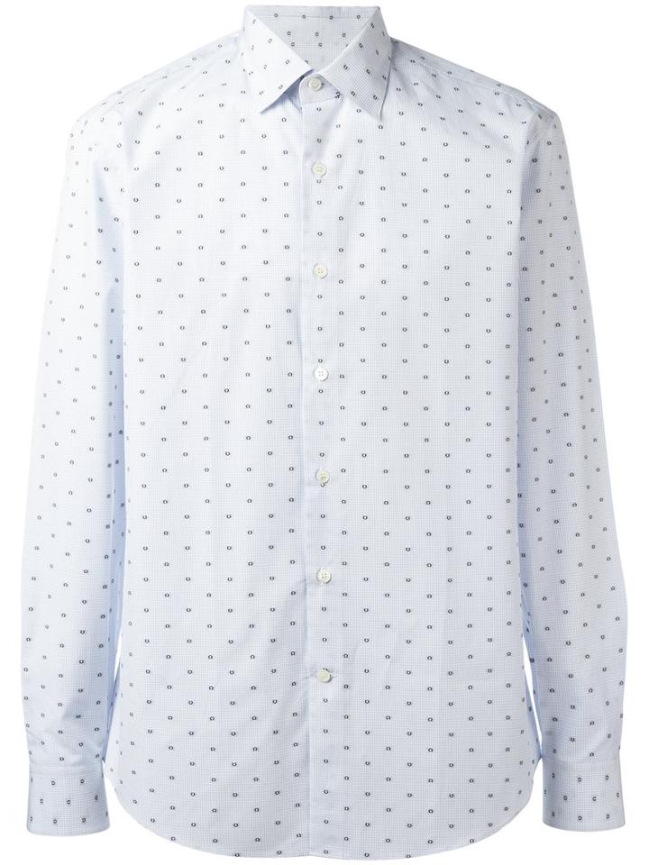 Salvatore Ferragamo Gancio Print Shirt, Men's, Size: Medium, White, Cotton