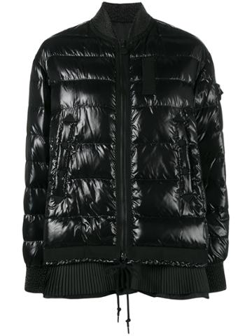 Moncler Twist Shiny Puffer Jacket With Pleated Frill Detail - Black