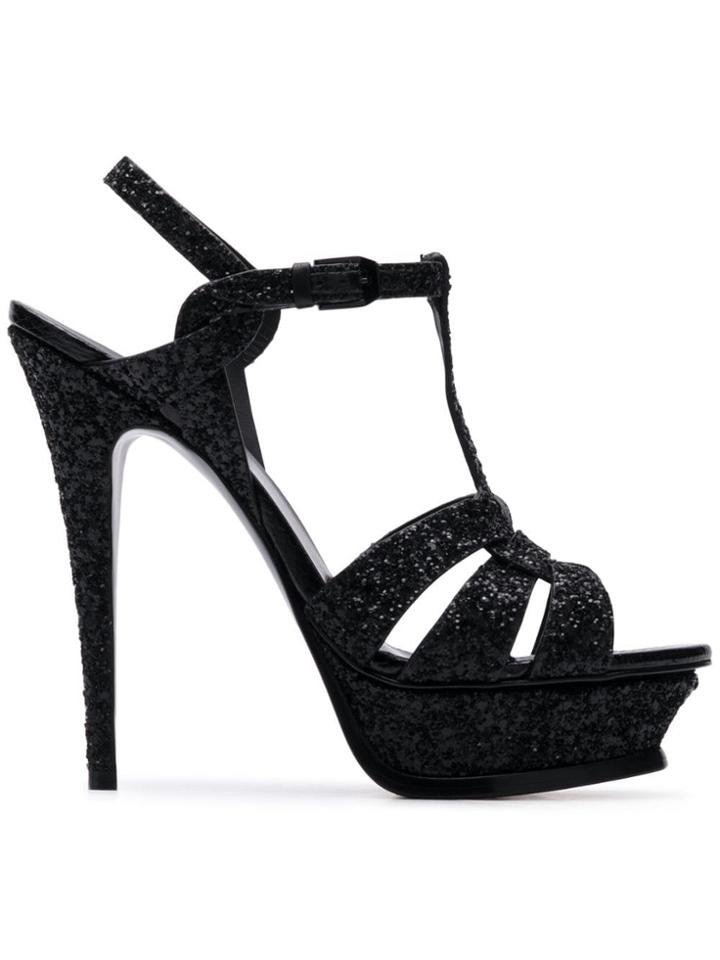 Saint Laurent Tribute Glitter Sandals - Black
