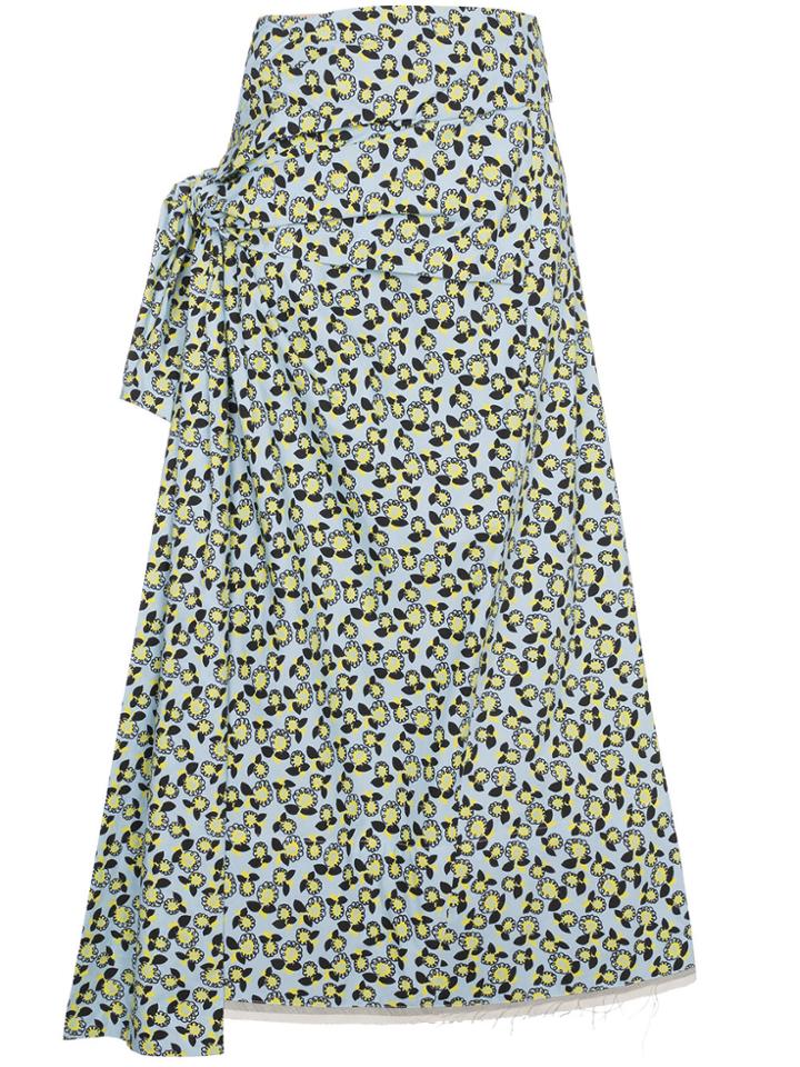 Marni Floral Midi Skirt With Tie Side - Blue
