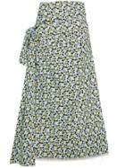 Marni Floral Midi Skirt With Tie Side - Blue