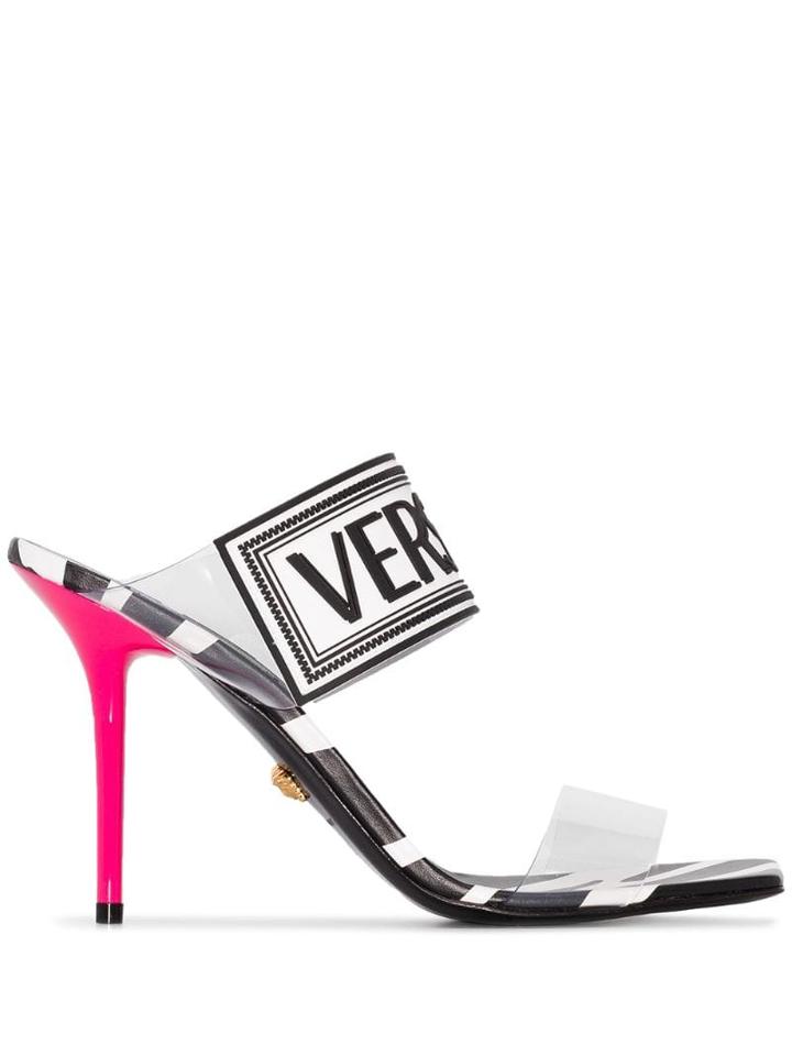Versace Multicoloured 96mm Pvc Zebra Logo Sandals - White