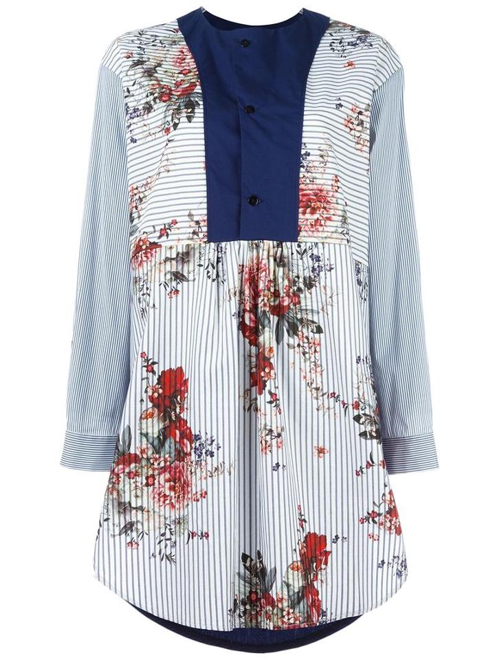 Antonio Marras Contrast-bib Shirt Dress, Women's, Size: 44, Blue, Cotton/polyamide/spandex/elastane