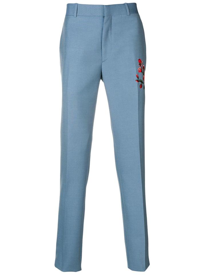 Alexander Mcqueen Embroidered Tailored Trousers - Blue