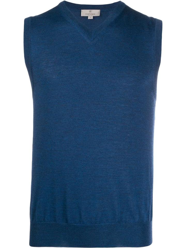 Canali V-neck Knitted Vest - Blue