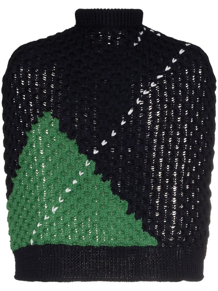 Raf Simons Navy And Green Sweater-inspired Wool Scarf - Blue