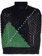 Raf Simons Navy And Green Sweater-inspired Wool Scarf - Blue