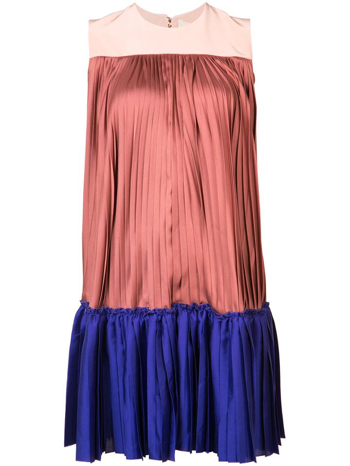Roksanda - Blockcolour Pleated Dress - Women - Silk/polyester - 6, Pink/purple, Silk/polyester