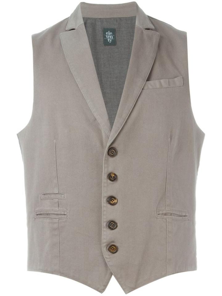 Eleventy Buttoned Waistcoat, Men's, Size: L, Grey, Cotton/spandex/elastane