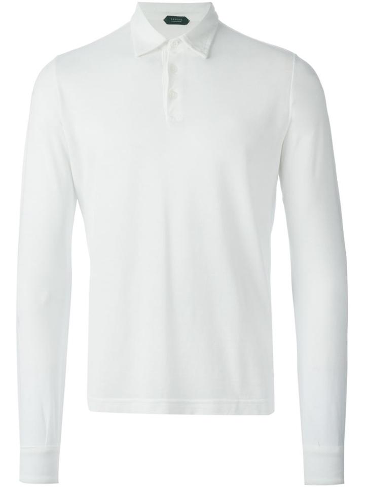Zanone Long Sleeve Polo Shirt, Men's, Size: 52, White, Cotton