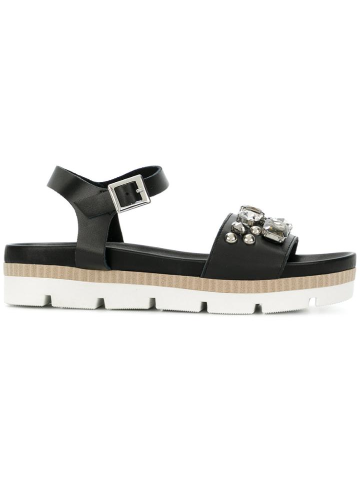 Twin-set Jewel Embellished Buckled Sandals - Black