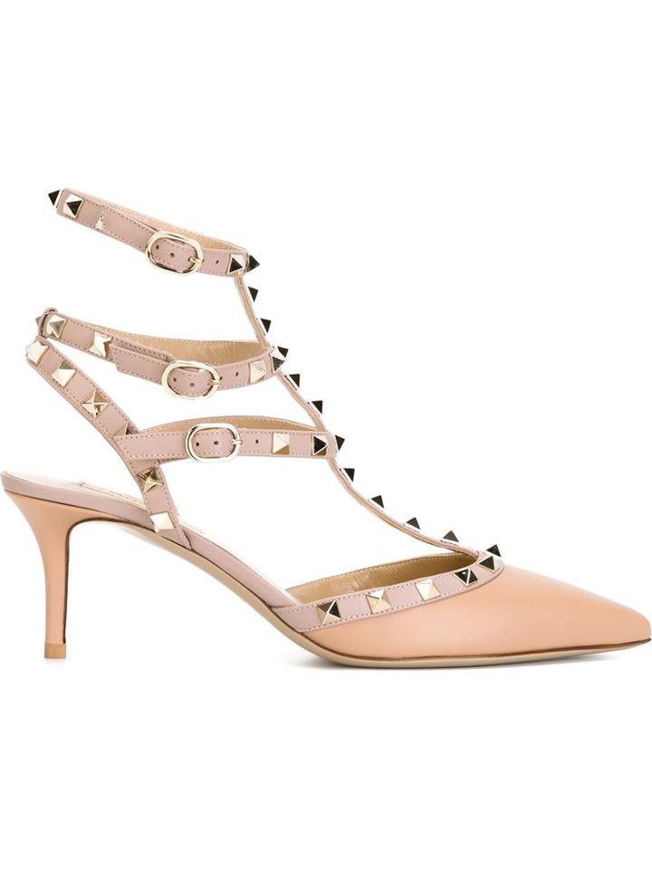 Valentino Rockstud Pumps, Women's, Size: 37.5, Nude/neutrals, Leather/metal Other