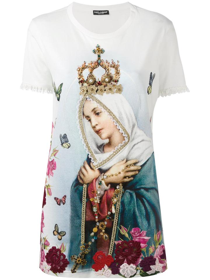 Dolce & Gabbana - Virgin Mary Print T-shirt - Women - Cotton - 40, White, Cotton