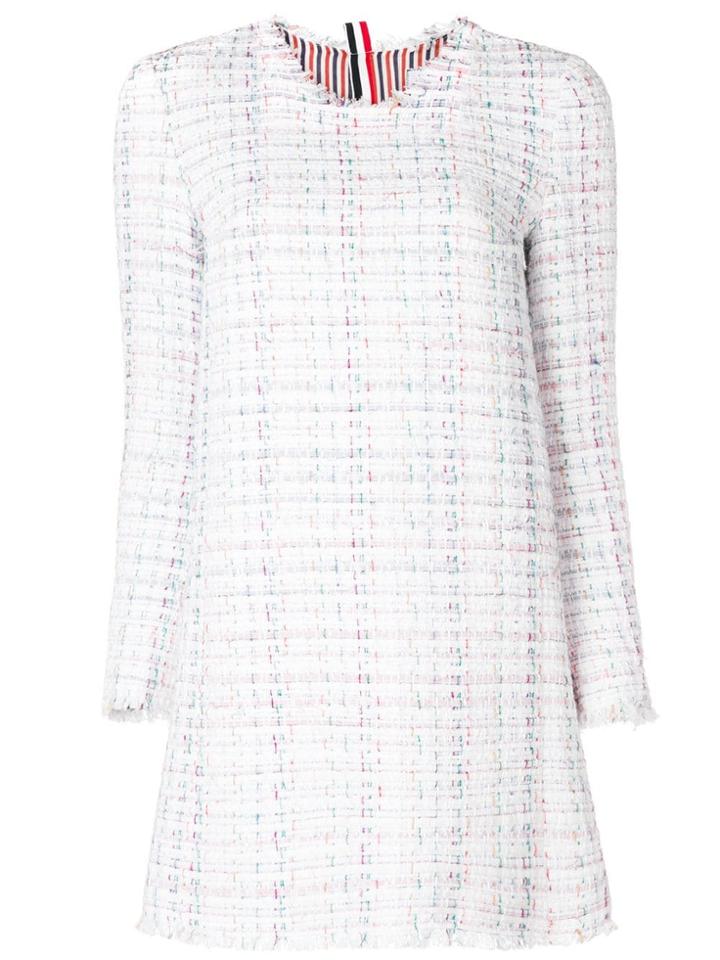 Thom Browne Ribbon Tweed Mini Cardigan Dress - White