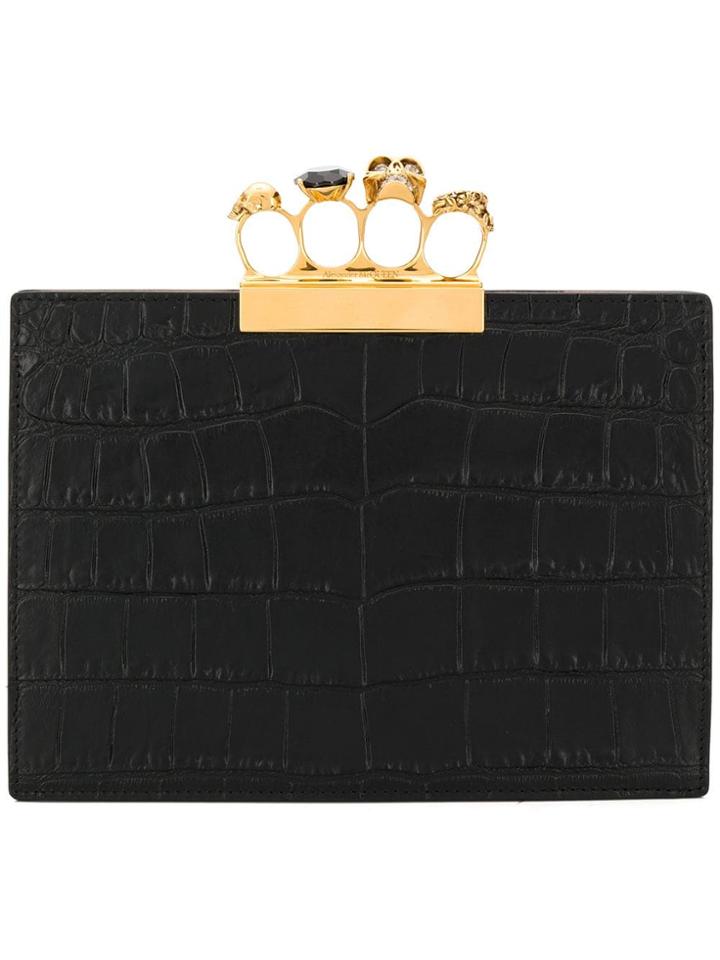 Alexander Mcqueen Croco Embossed Clutch - Black