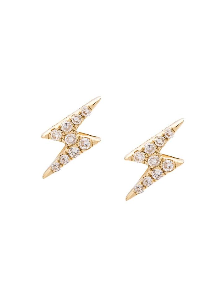 Ef Collection Mini Lightning Bold Diamond Stud Earrings - Metallic