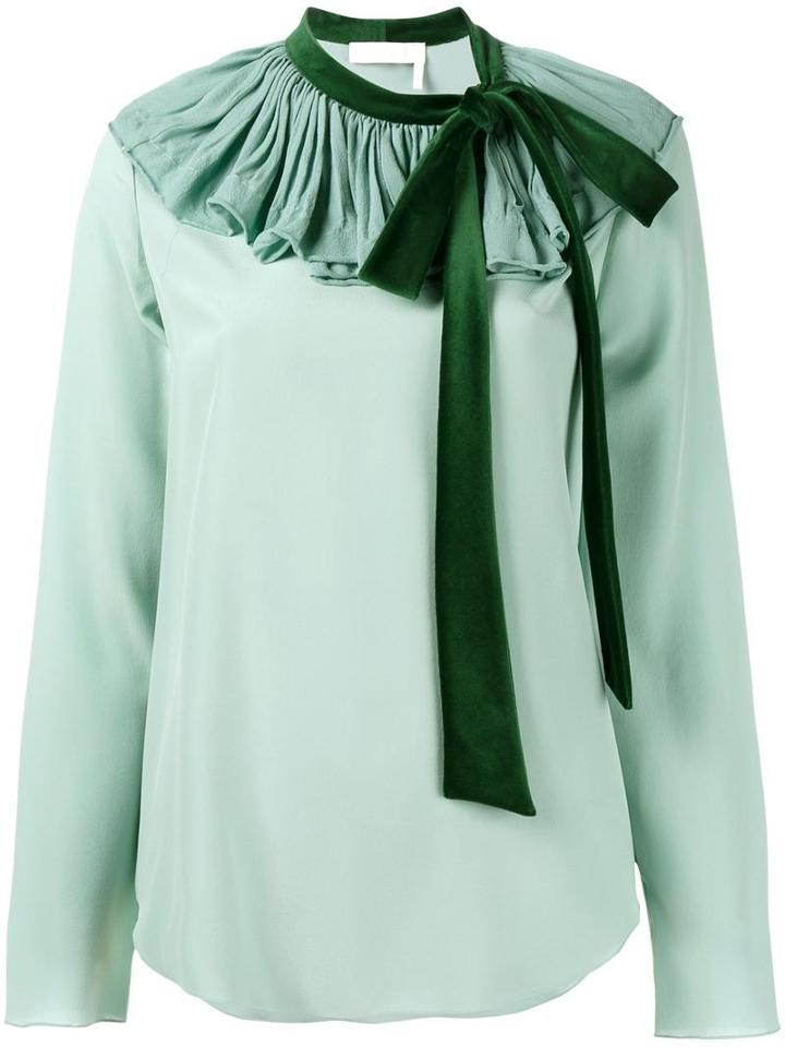 Chloé Pleated Collar Blouse, Women's, Size: 38, Green, Silk/cotton