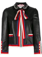 Gucci Embellished Bow Tie Jacket, Women's, Size: 42, Black, Lamb Skin/viscose/cotton/viscose