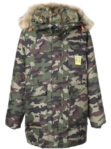 Brumal Camouflage Print Hooded Coat - Green