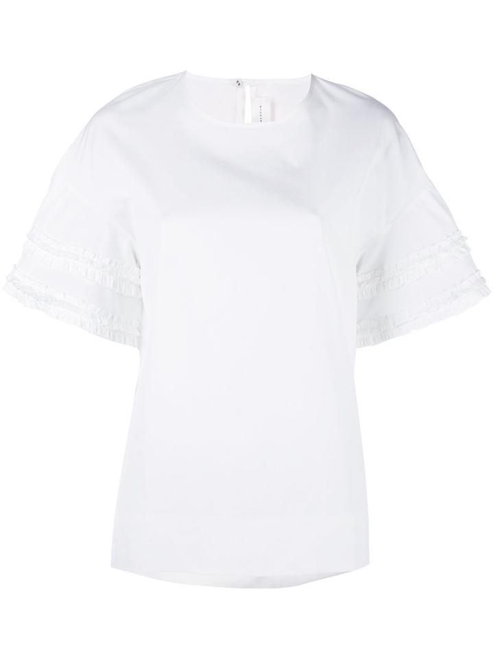 Victoria Victoria Beckham Ruffle Sleeve T-shirt, Women's, Size: Large, White, Cotton
