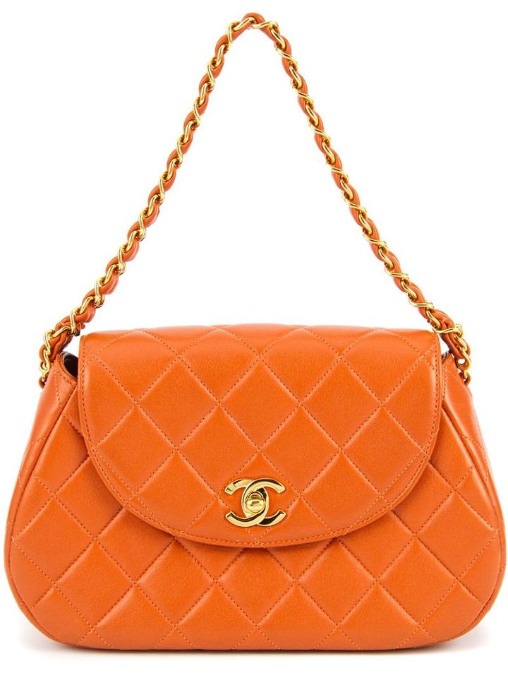 Chanel Vintage Chain Handbag, Women's, Yellow/orange