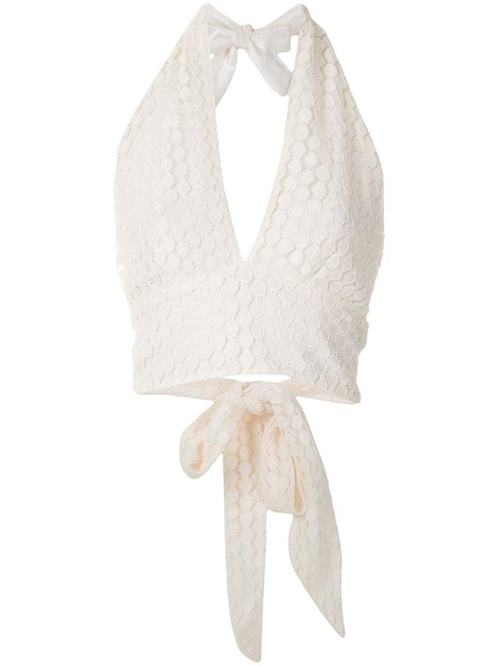 Olympiah Lamier Lace Cropped Top - White