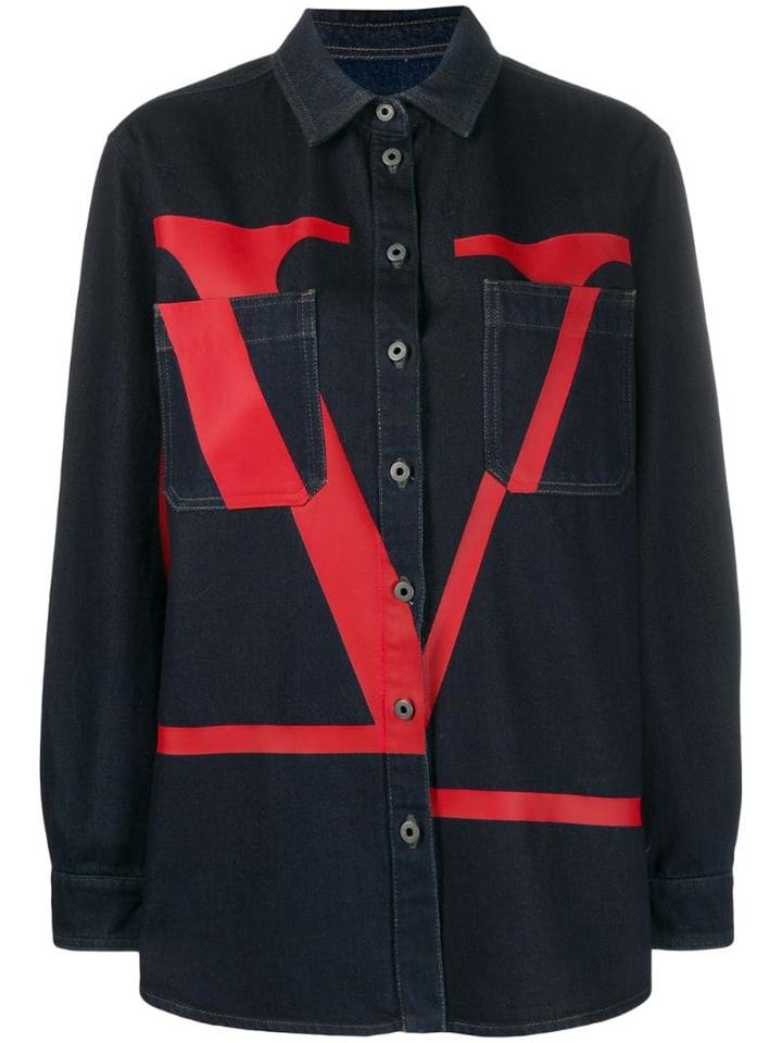 Valentino Vlogo Printed Denim Shirt - Blue