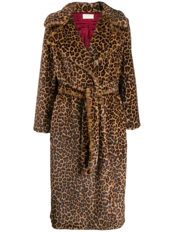 Sara Battaglia Leopard Print Belted Coat - Brown