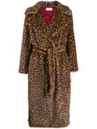 Sara Battaglia Leopard Print Belted Coat - Brown