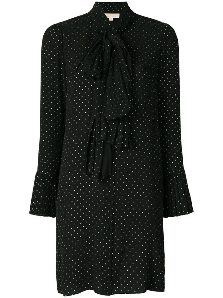 Michael Michael Kors Polka Dot-print Tie-front Shirt Dress - Black
