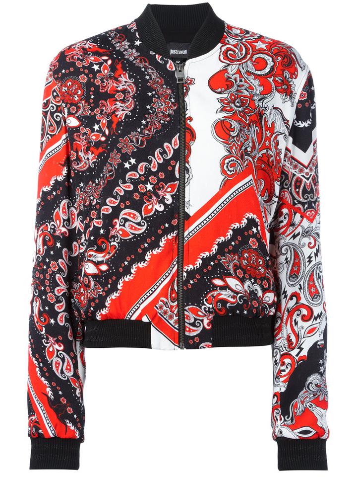 Just Cavalli Paisley Patterned Bomber, Women's, Size: 46, Black, Viscose/polyester
