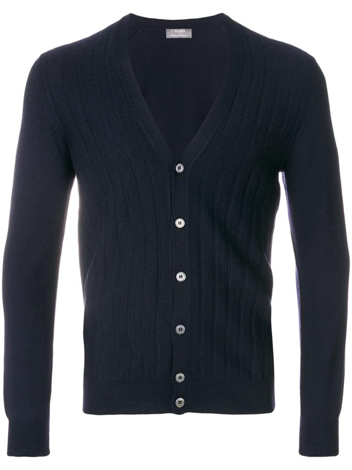 Barba Ribbed V-neck Cardigan - Blue