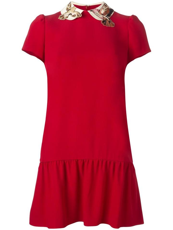 Red Valentino Birds Collar Dress, Women's, Size: 40, Acetate/viscose/polyester/silk