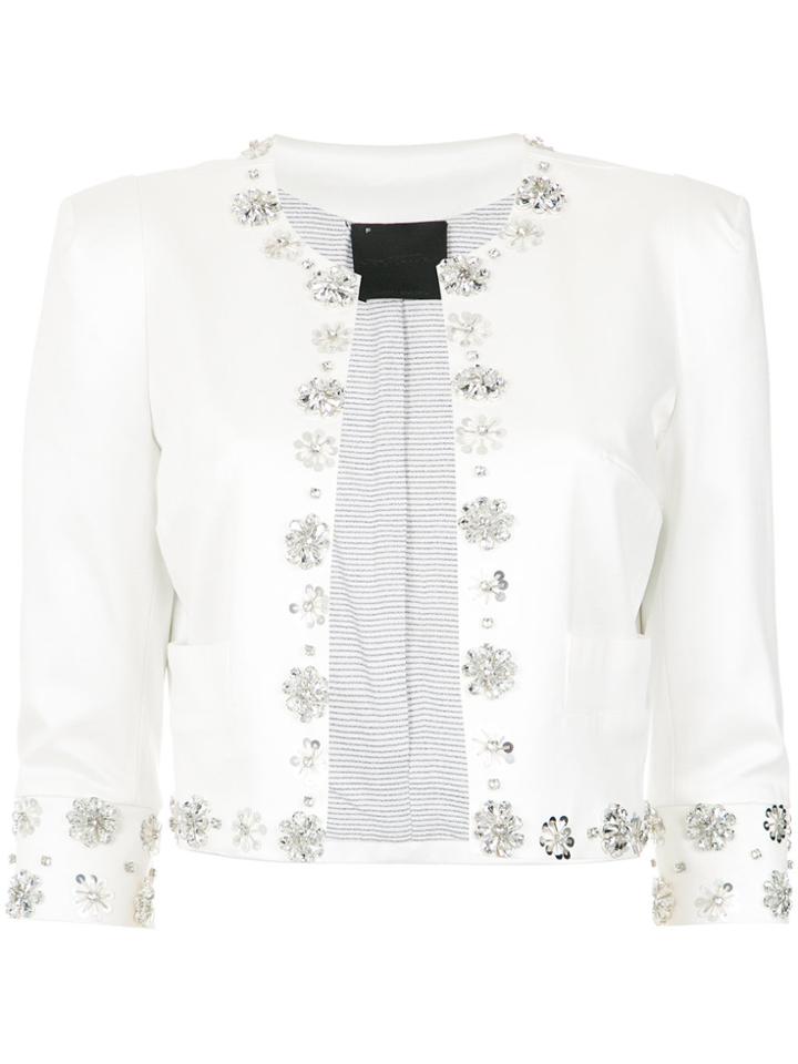 Andrea Bogosian Embroidered Cropped Jacket - White