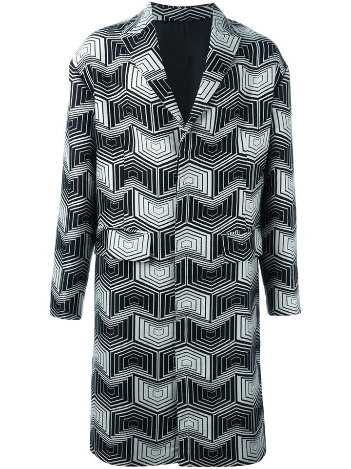 Les Hommes Chevron Pattern Coat, Men's, Size: 48, Black, Silk/acrylic/viscose/wool