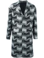 Les Hommes Chevron Pattern Coat, Men's, Size: 48, Black, Silk/acrylic/viscose/wool