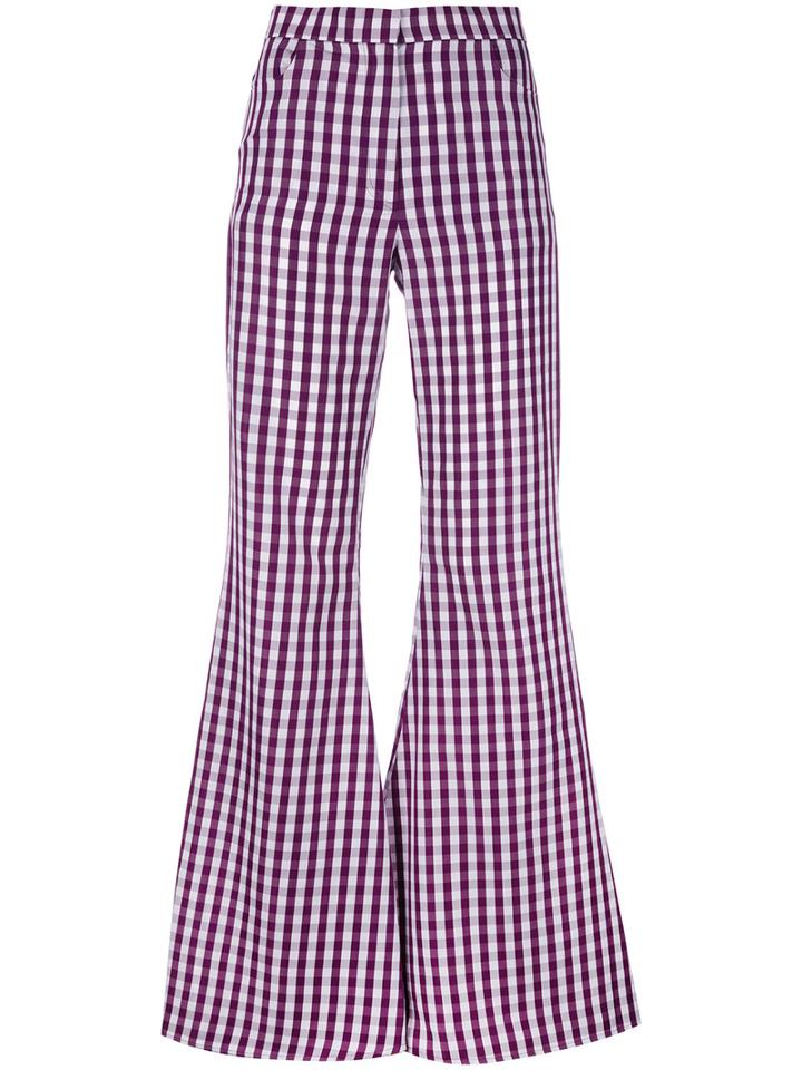 House Of Holland - Flared Gingham Trousers - Women - Cotton/polyester - 14, Pink/purple, Cotton/polyester