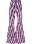 House Of Holland - Flared Gingham Trousers - Women - Cotton/polyester - 14, Pink/purple, Cotton/polyester