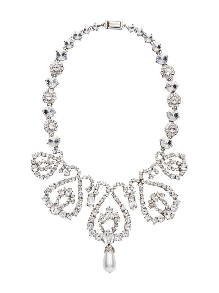 Miu Miu Pearl Pendant Crystal Necklace - Silver