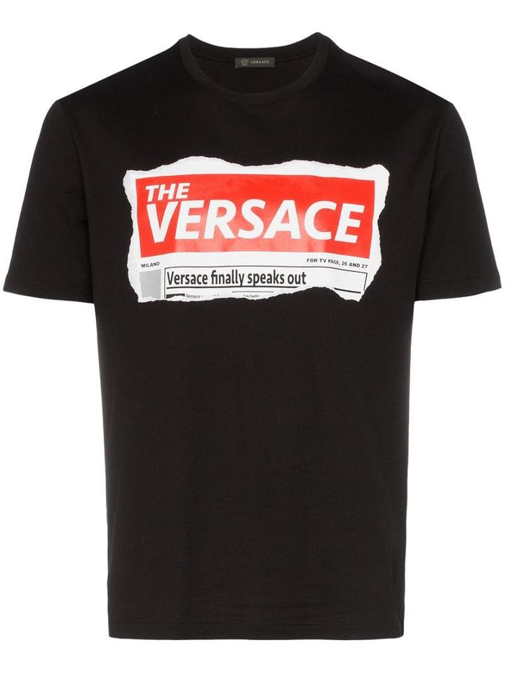Versace Newspaper Logo Print T-shirt - Black