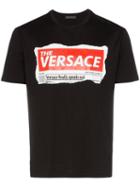 Versace Newspaper Logo Print T-shirt - Black