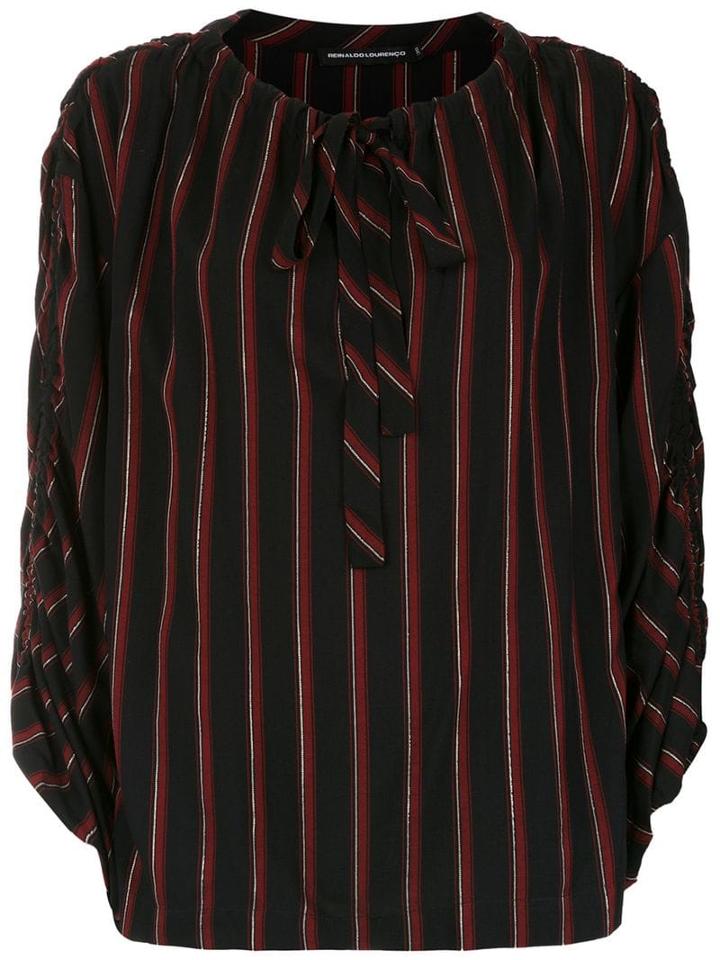 Reinaldo Lourenço Striped Tie Neck Blouse - Black
