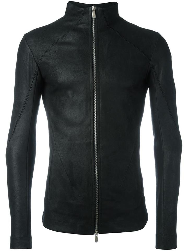 10sei0otto High Neck Leather Jacket, Men's, Size: Medium, Cotton/leather/spandex/elastane