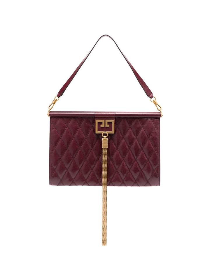 Givenchy Burgundy Gem Large Quilted Goat Skin Shoulder Bag - Red