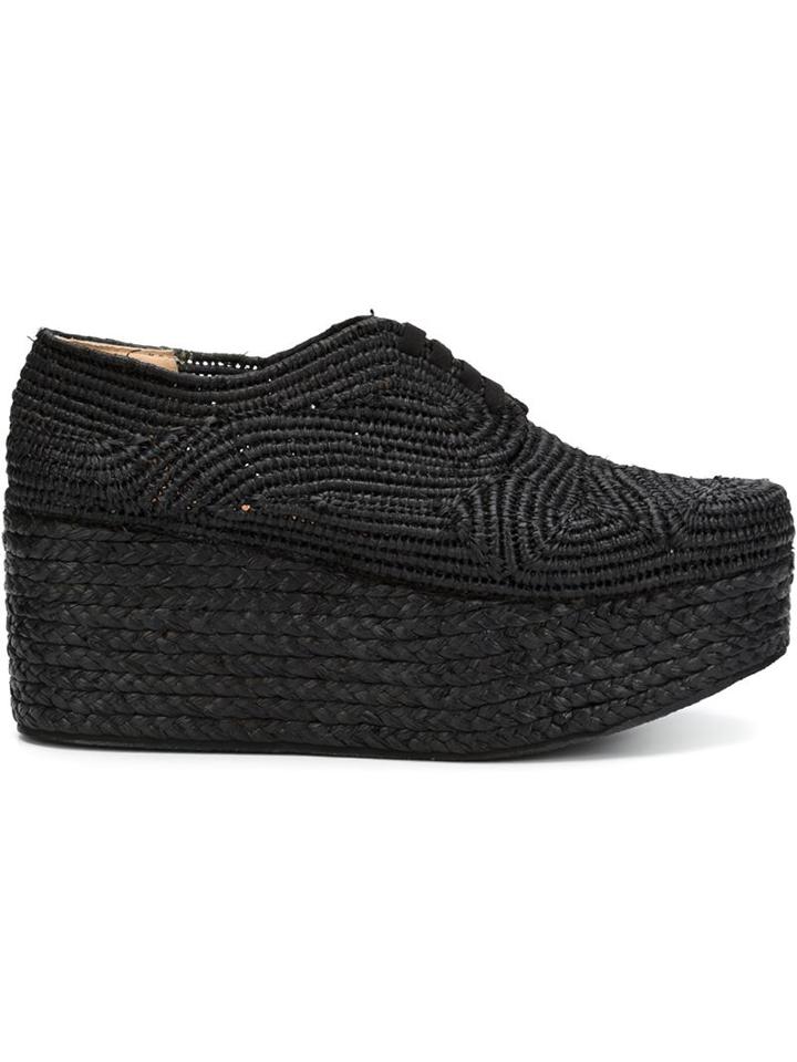 Robert Clergerie Raffia Wedge Shoes, Women's, Size: 6, Black, Raffia/rubber