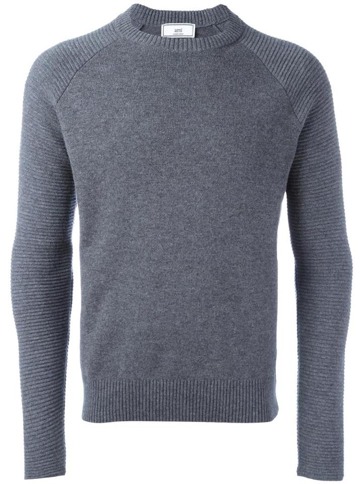 Ami Alexandre Mattiussi Slim-fit Pullover, Men's, Size: Small, Grey, Cashmere/merino