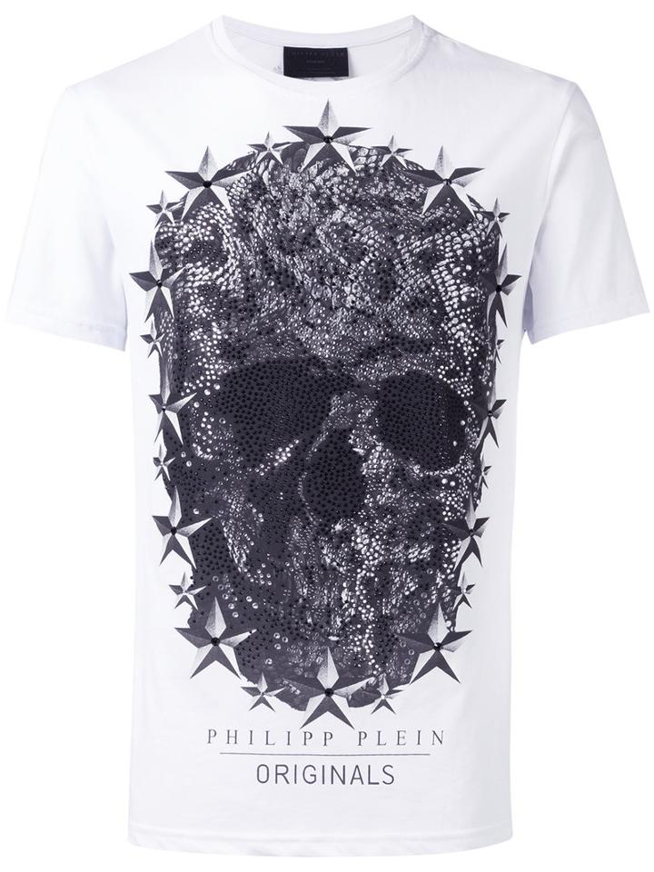 Skull Print T-shirt - Men - Cotton - Xl, White, Cotton, Philipp Plein